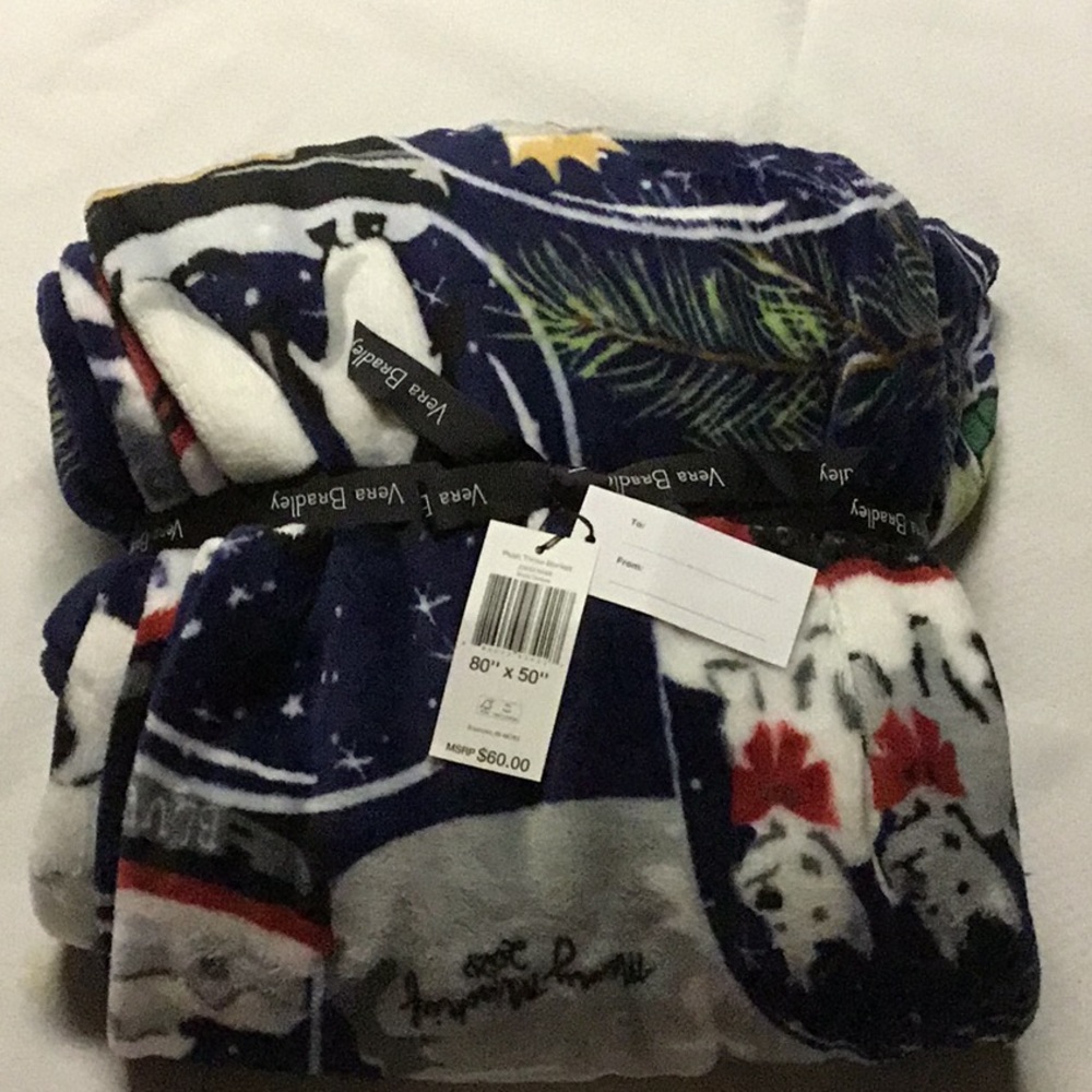 Vera Bradley Blue and White Home Bedding Blanket Christmas Scene